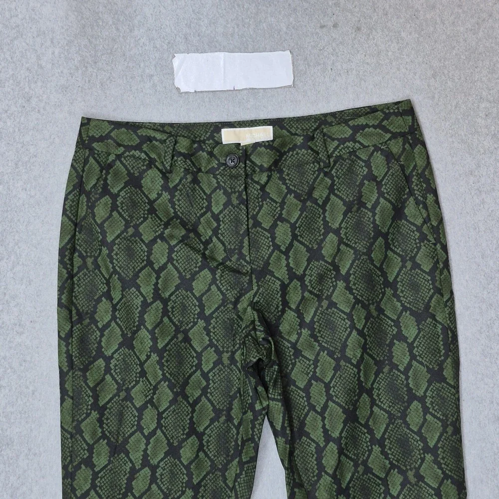 MICHAEL Kors Women Pants 8P Green Snakeskin Print Cropped Button 26